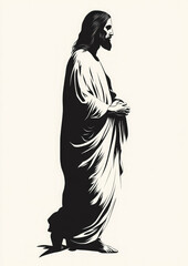 classic full length image of jesus christ, minimalist logo illustration on white background