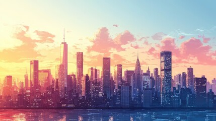 Fototapeta premium Retro comic book-style city skyline