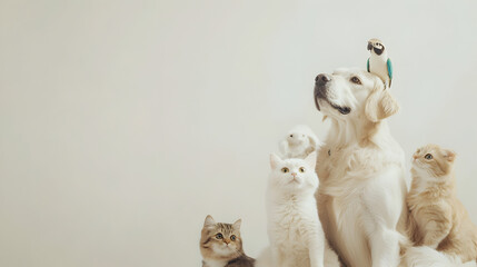 un fondo de mascotas con espacio de copia con perros gatos y aves animales graciosos juntos adorables criaturas curiosas 