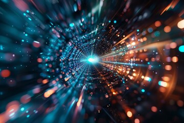 Fototapeta premium Vibrant abstract image of a highspeed tunnel with light streaks, representing motion and technology