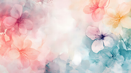un fondo de flores en tonos pastel pintado en acuarela estilo romantico y tierno para plantilla o invtiacion con espacio de copia