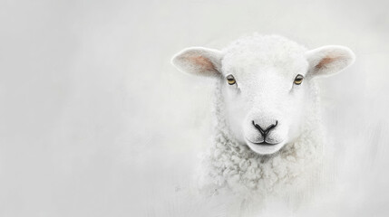 Fototapeta premium white sheep, lamb of god on white background, flat illustration, farm animal