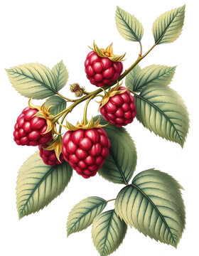 recommend clip art: Raspberry branch botanical vintage illustration clip art isolated on white background, grunge