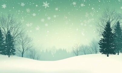 Winter Landscape with Aurora Borealis. Green Sky Background with copy-space.