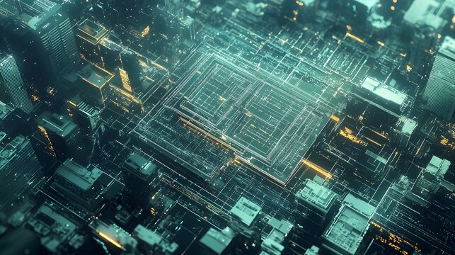  Industrial area aerial view with network connections representing cloud computing