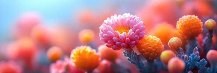 A captivating close-up of vividly colorful flowers showcasing intricate petal structures and vibrant hues against a softly blurred natural background, highlighting the beauty of nature's floral