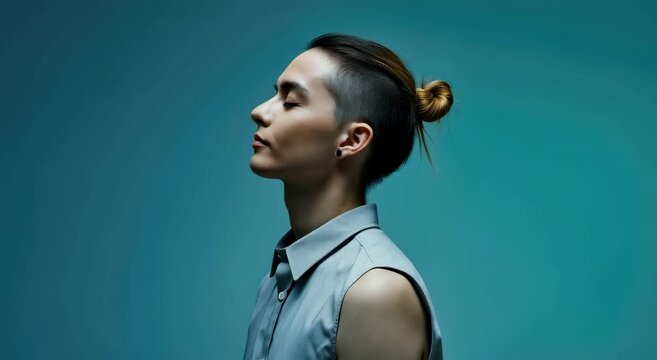Young Asian male with undercut hairstyle in profile view