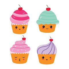 set of cute cupcakes illustration