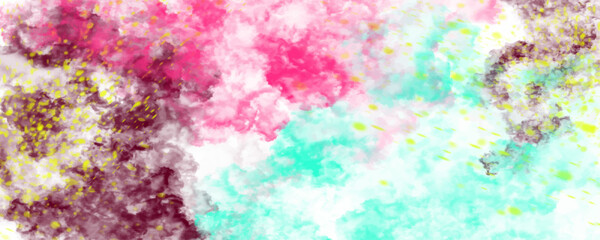 Abstract Cyan pastel-colored brush strokes watercolor splatters in a digital art style. Colorful painted watercolor Panoramic background Abstract Colorful Smokey Cloud Shades Aquarelle Background.