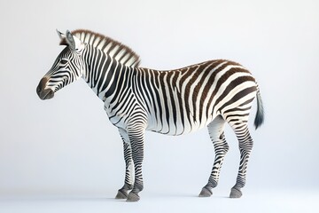 Fototapeta premium Side view of zebra on white background, showcasing stripes.