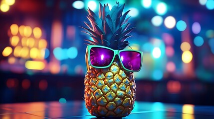 Cool Pineapple Wearing Sunglasses At A Nightclub