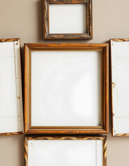 Empty vintage photo frames, Dynamic motion, with white tones