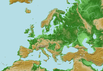 Map of Europe with elevations