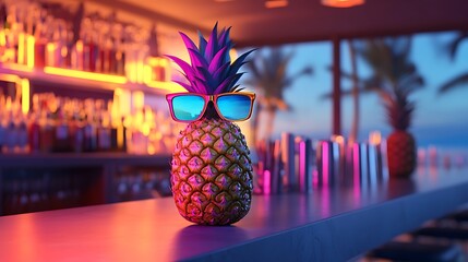 Pineapple Wearing Sunglasses At A Tropical Bar