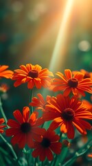 Fototapeta premium flowers basking in sunlight with warm terracotta and cool teal contrasts