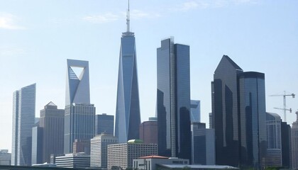 Fototapeta premium Modern Skyscrapers Silhouette Against a Clear Sky