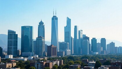 Obraz premium Modern Skyline with Lush Green Spaces