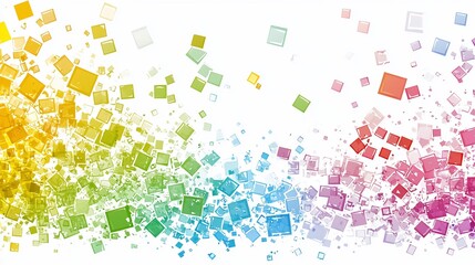 Colorful squares scattering on white background.