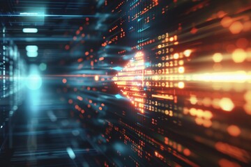 Obraz premium Glowing lines and digital data flow visualization representing technology and innovation in the digital age.