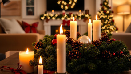 candles and christmas decorations