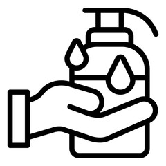 Hand sanitizer bottle outline icon for hygiene and nursing care