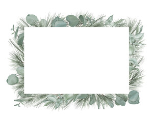 Watercolor Eucalyptus and Pine Frame – Minimalist Botanical Design