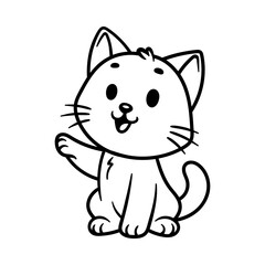 fun cartoon of sitting cat isolated drawing line art style sketch classic vintage design illustration