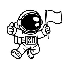 fun cartoon character of fly astronaut with flag isolated drawing line art style sketch classic vintage design illustration