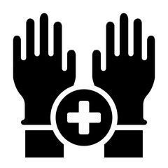 Medical glove glyph icon for nursing and surgical procedures