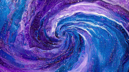 A vibrant galaxy effect featuring swirling bright purples and blues, interspersed with shimmering specks of stars, evoking a deep cosmic atmosphere.