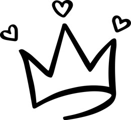 Simple, charming line art of a crown adorned with hearts, symbolizing love, royalty, and affection, perfect for design projects related to romance, celebrations, or leadership © WinWin