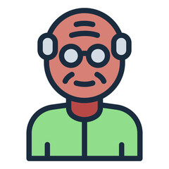 Elderly old man avatar filled line icon representing geriatric nursing care