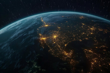 Obraz premium Lichter der Städte erleuchten die Erde aus der Perspektive des Weltraums.