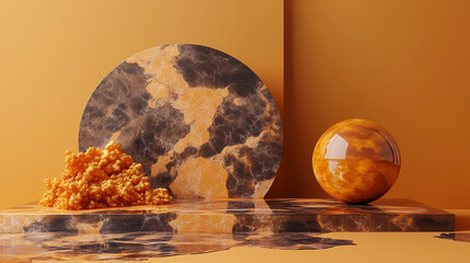 Marble and amber abstract background 3d illustration. Amber. Illustration