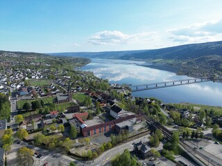 Spring in Lillehammer, aerial drone photo