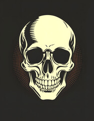 Vintage halftone skull illustration, flat design, with white tones