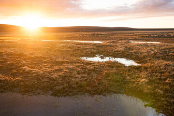 wild highland landscape in iceland at evening