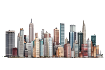 Urban skyscrapers on transparent background
