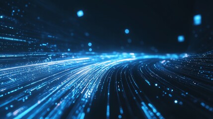 dark blue background, a white curved particle light trail, like the speed of time passing in space,