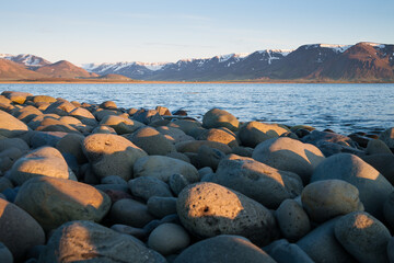 beautiful icelandic landscape in the shine of the midnight sun
