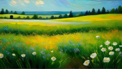 Fototapeta premium Nostalgic countryside natural landscape painting (spring)