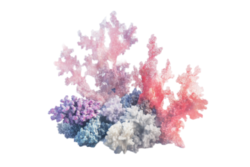 Pastel coral reef on transparent background