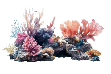 Pastel coral reef on transparent background