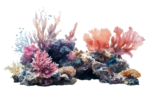 Pastel coral reef on transparent background