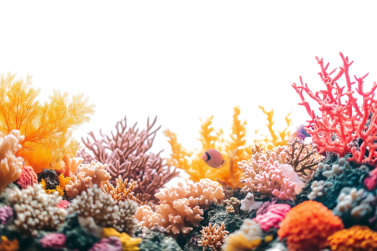 Pastel coral reef on transparent background