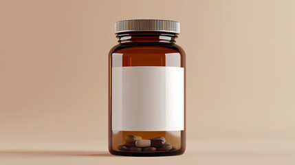 Bottle pills supplement bottle mock up. one bottle. blank label. 3d illustration. isolated on background. Amber. Illustration