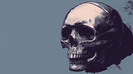 Obraz premium Detailed illustration of a human skull with intricate shading against a plain background, emphasizing the anatomical complexity and texture of bone structure in a minimalist artistic style