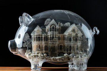 Savings for buying a house. Cash savings, buying real estate, choosing a private home. Private property. Generated with AI.