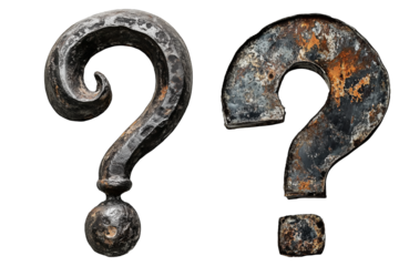 Old iron metal question mark on transparent background