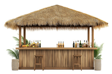 Beach wooden tiki bar on transparent background